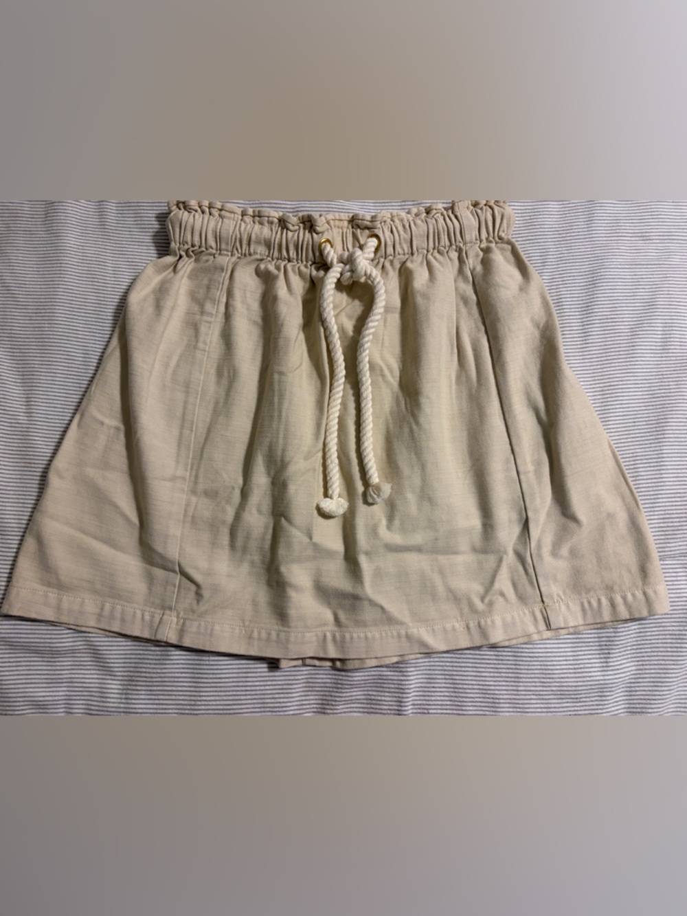 J. Crew NWT Tie-Waist Pull-On Mini Skirt - Dusty Ivory Cotton Canvas - Small